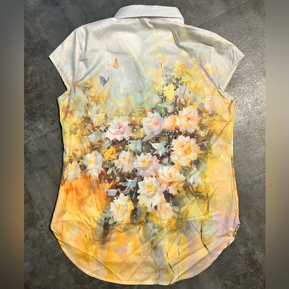Watercolor Floral Short Sleeve Blouse - Picture 3 of 3